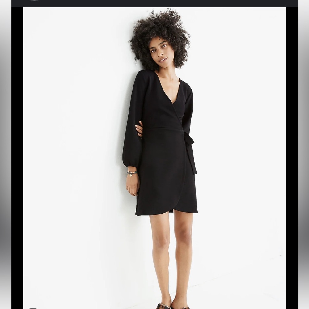 Madewell Texture & Thread Long Sleeve Side Tie Wrap Dress Black Medium EUC